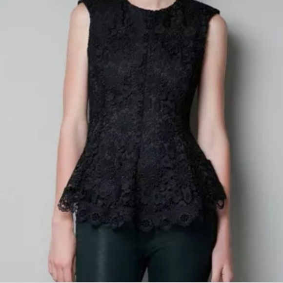 Zara Black Lace Sleeveless Peplum Top - Picture 1 of 6